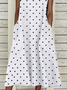 Women's Sleeveless Summer White Polka Dots Printing Crew Neck Daily Going Out Casual Maxi H-Line Fit & Flare Dress Dress