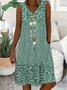 Women Floral Cotton V Neck Casual Summer Daily Midi A-Line Dress