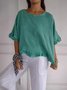 Women's Three Quarter Sleeve T-shirt Spring/Fall Apricot Plain Cotton Crew Neck Daily Going Out Casual Top