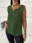 European and American summer new loose solid color sleeveless vest shirt ladies V-neck cotton and linen button top