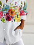 Women's Long Sleeve Shirt Spring/Fall White Floral Buckle Shirt Collar Daily Going Out Casual Top