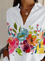 Women's Long Sleeve Shirt Spring/Fall White Floral Buckle Shirt Collar Daily Going Out Casual Top