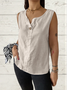 European and American summer new loose solid color sleeveless vest shirt ladies V-neck cotton and linen button top