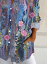 Women's Long Sleeve Shirt Spring/Fall Purple Floral Buckle Shirt Collar Daily Going Out Casual Top