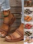 New large size slippers, retro stitching, non-slip round toe wedge heel, comfortable flat sandals for women