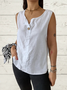 European and American summer new loose solid color sleeveless vest shirt ladies V-neck cotton and linen button top