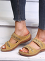 New large size slippers, retro stitching, non-slip round toe wedge heel, comfortable flat sandals for women
