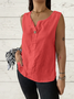 European and American summer new loose solid color sleeveless vest shirt ladies V-neck cotton and linen button top