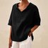 Women's Half Sleeve Blouse Summer White Plain Linen V Neck Daily Going Out Casual Top