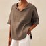 Women's Half Sleeve Blouse Summer White Plain Linen V Neck Daily Going Out Casual Top