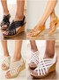 Summer street casual wedge sandals for women sexy fish mouth hollow woven wedge high heels