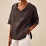Women's Half Sleeve Blouse Summer White Plain Linen V Neck Daily Going Out Casual Top