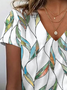 Women's Floral Print Casual V-Neck Short Sleeve T-Shirt