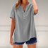 Women's Long Sleeve Shirt Spring/Fall Lake Blue Plain Linen Blend V Neck Daily Going Out Casual Top