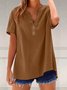 Women's Long Sleeve Shirt Spring/Fall Lake Blue Plain Linen Blend V Neck Daily Going Out Casual Top