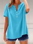Women's Long Sleeve Shirt Spring/Fall Lake Blue Plain Linen Blend V Neck Daily Going Out Casual Top