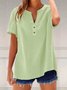Women's Long Sleeve Shirt Spring/Fall Lake Blue Plain Linen Blend V Neck Daily Going Out Casual Top