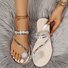 Large Size Women's Toe Sandals Summer New European And American Women's Beach Sandals Rhinestone Flower Flat Slippers