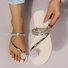 Large Size Women's Toe Sandals Summer New European And American Women's Beach Sandals Rhinestone Flower Flat Slippers