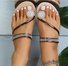 Large Size Women's Toe Sandals Summer New European And American Women's Beach Sandals Rhinestone Flower Flat Slippers