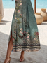 Women's Floral Print Casual Round Neck Short Sleeve Slit Dress