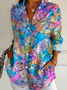 Women's Long Sleeve Shirt Spring/Fall As Picture Abstract Buckle Shirt Collar Daily Going Out Casual Top