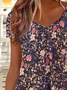 Women's Floral Print Casual V-Neck Short Sleeve T-Shirt