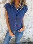 Women's Short Sleeve Shirt Summer Khaki Plain Buckle Cotton Shawl Collar Daily Going Out Casual Top
