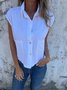 Women's Short Sleeve Shirt Summer Khaki Plain Buckle Cotton Shawl Collar Daily Going Out Casual Top