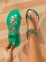 Bohemian Ethnic Style Women's Shoes Summer Fashion Beach Flat Sandals Beaded Diamond Flip Flops Sandals