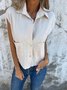 Women's Short Sleeve Shirt Summer Khaki Plain Buckle Cotton Shawl Collar Daily Going Out Casual Top