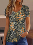 Women's Floral Print Casual V-Neck Short Sleeve T-Shirt