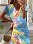 Women's Abstract Print Casual V-Neck Short Sleeve Dress