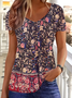 Women's Floral Print Casual V-Neck Short Sleeve T-Shirt
