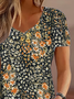 Women's Floral Print Casual V-Neck Short Sleeve T-Shirt