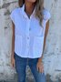 Women's Short Sleeve Shirt Summer Khaki Plain Buckle Cotton Shawl Collar Daily Going Out Casual Top