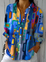 Women's Long Sleeve Shirt Spring/Fall As Picture Abstract Buckle Shirt Collar Daily Going Out Casual Top