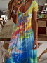 Women's Abstract Print V-Neck Short Sleeve Casual Dress
