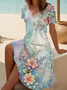 Women's Floral Print Casual V-Neck Short Sleeve Dress