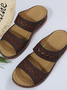 New large size slippers, retro stitching, non-slip round toe wedge heel, comfortable flat sandals for women
