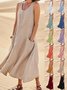 Women's Sleeveless Summer White Plain Split Joint Crew Neck Daily Going Out Casual Maxi A-Line Fit & Flare Dress Dress
