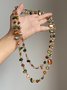 Vintage stackable necklace Bohemian colorful shell beaded double-layer necklace Retro light luxury holiday long necklace