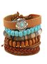 Turquoise Summer New Hot Sale Simple Fashion Bohemian Small Flower Style Turquoise Beaded Wooden Bead Five-piece Bracelet