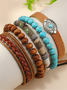 Turquoise Summer New Hot Sale Simple Fashion Bohemian Small Flower Style Turquoise Beaded Wooden Bead Five-piece Bracelet