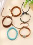 Turquoise Summer New Hot Sale Simple Fashion Bohemian Small Flower Style Turquoise Beaded Wooden Bead Five-piece Bracelet