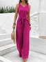 Women's H-Line Overall V Neck Daily Going Out Casual Lace-up Plain Summer Long Jumpsuit Romper