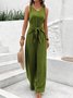 Women's H-Line Overall V Neck Daily Going Out Casual Lace-up Plain Summer Long Jumpsuit Romper