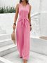 Women's H-Line Overall V Neck Daily Going Out Casual Lace-up Plain Summer Long Jumpsuit Romper