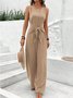 Women's H-Line Overall V Neck Daily Going Out Casual Lace-up Plain Summer Long Jumpsuit Romper