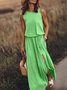 Women's Sleeveless Summer Yellow Plain Split Joint Crew Neck Daily Going Out Vintage Maxi A-Line Tank Dress